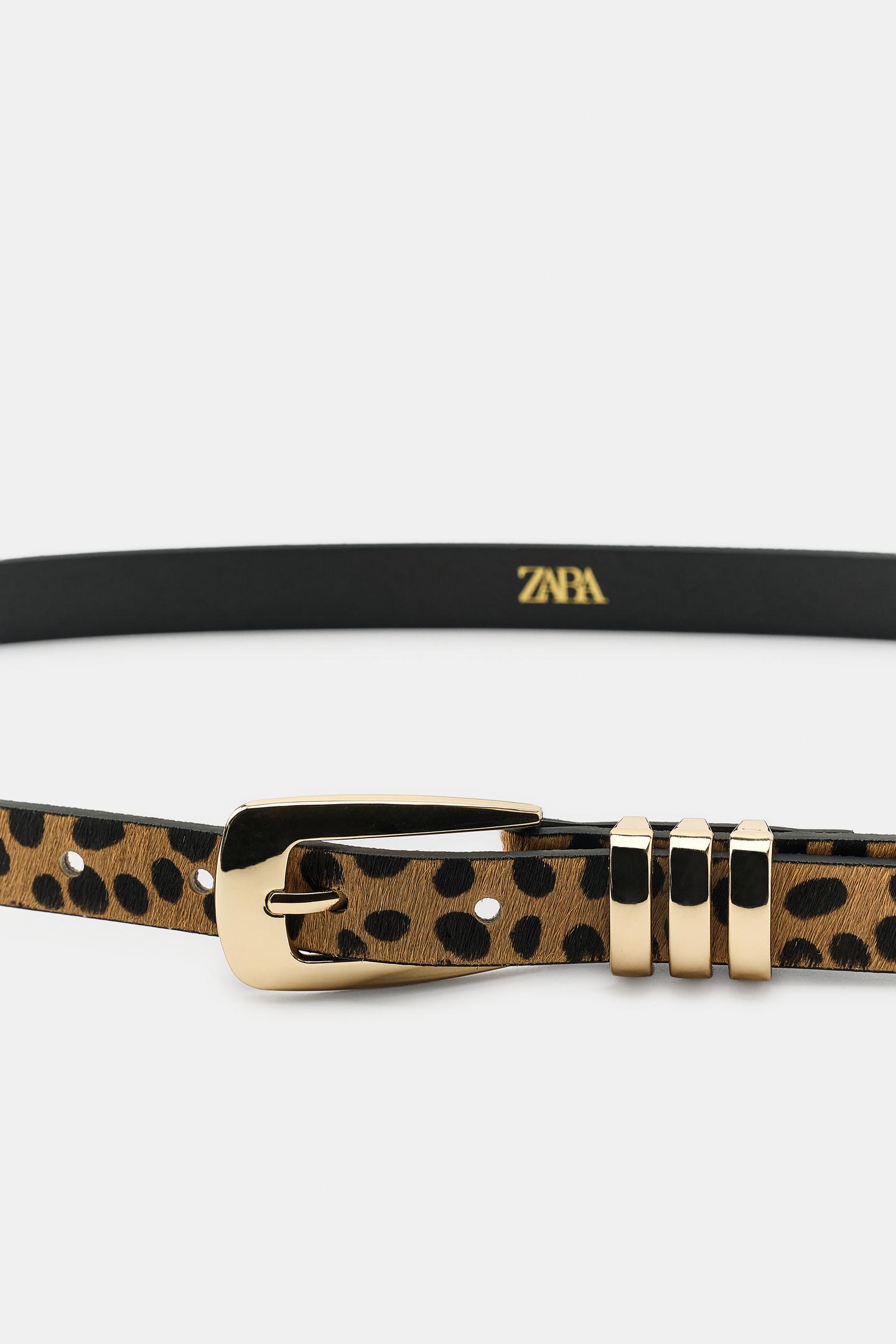 Женский ремень Zara Animal Print 100% Leather Skinny, цвет: Коричневый — фото 4