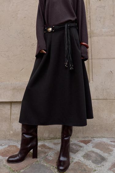 JUPE MI-LONGUE CRÊPE CAPE - Noir de Zara - Image 1