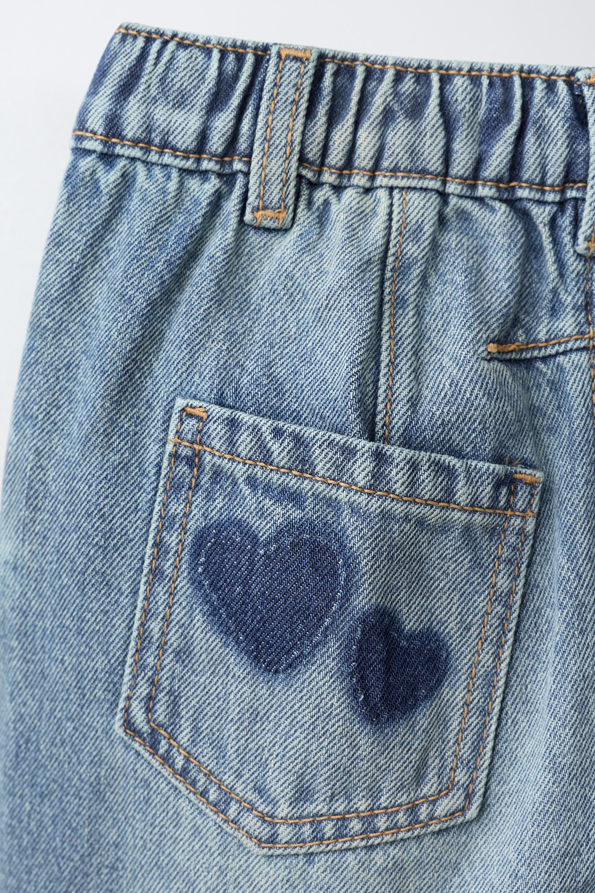 HEART PRINT BARREL JEANS