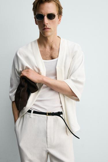 PANTALON COUPE DÉCONTRACTÉE EN VISCOSE ET CHANVRE - Blanc cassé de Zara - Image 4