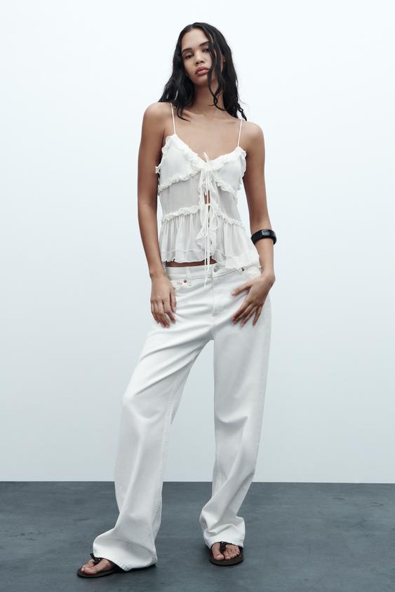 RUFFLE TOP - Oyster-white | ZARA South Africa
