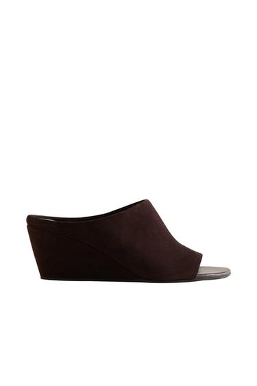 LEATHER HIGH-HEEL WEDGE SANDALS - Коричневий Zara
