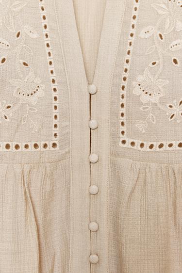 SHORT BLOUSE WITH CUTWORK EMBROIDERY - Sand by Zara