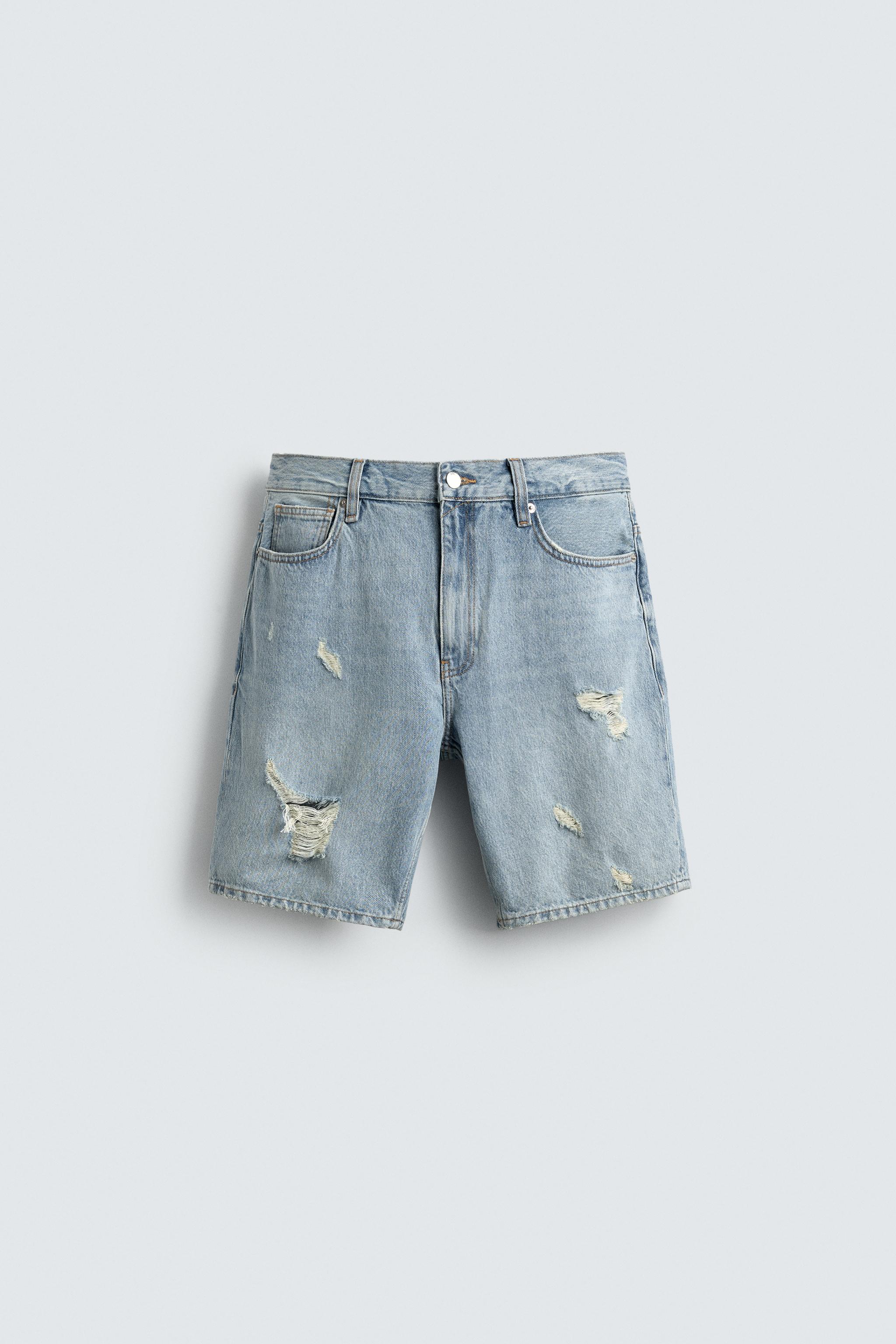 RIPPED DENIM BERMUDA SHORTS - Mid-blue | ZARA New Zealand