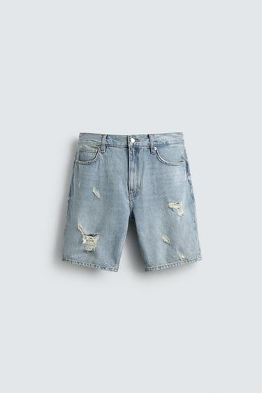 RIPPED DENIM BERMUDA SHORTS - Mid-blue by Zara