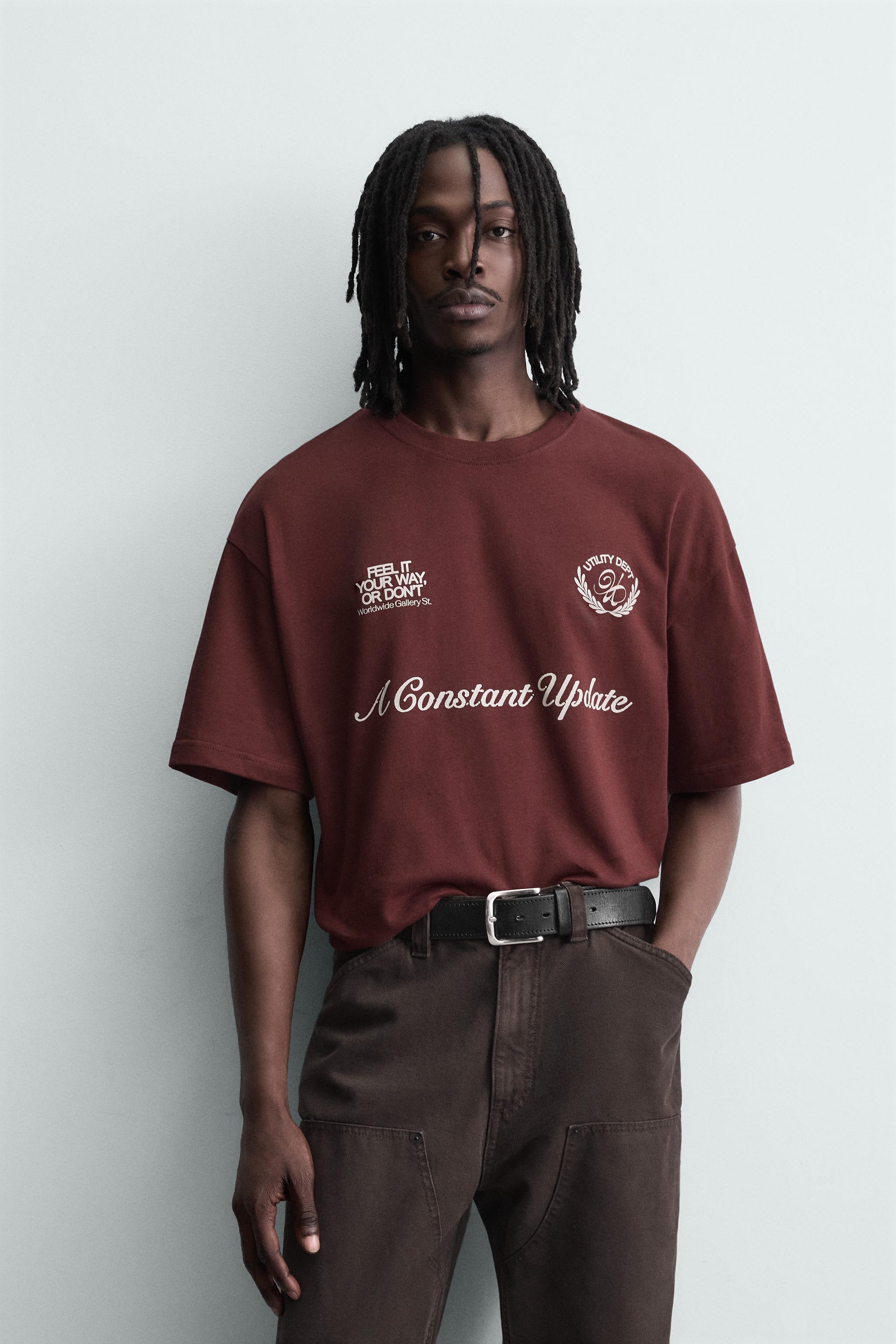COMBINED PRINT T-SHIRT - Maroon | ZARA Canada