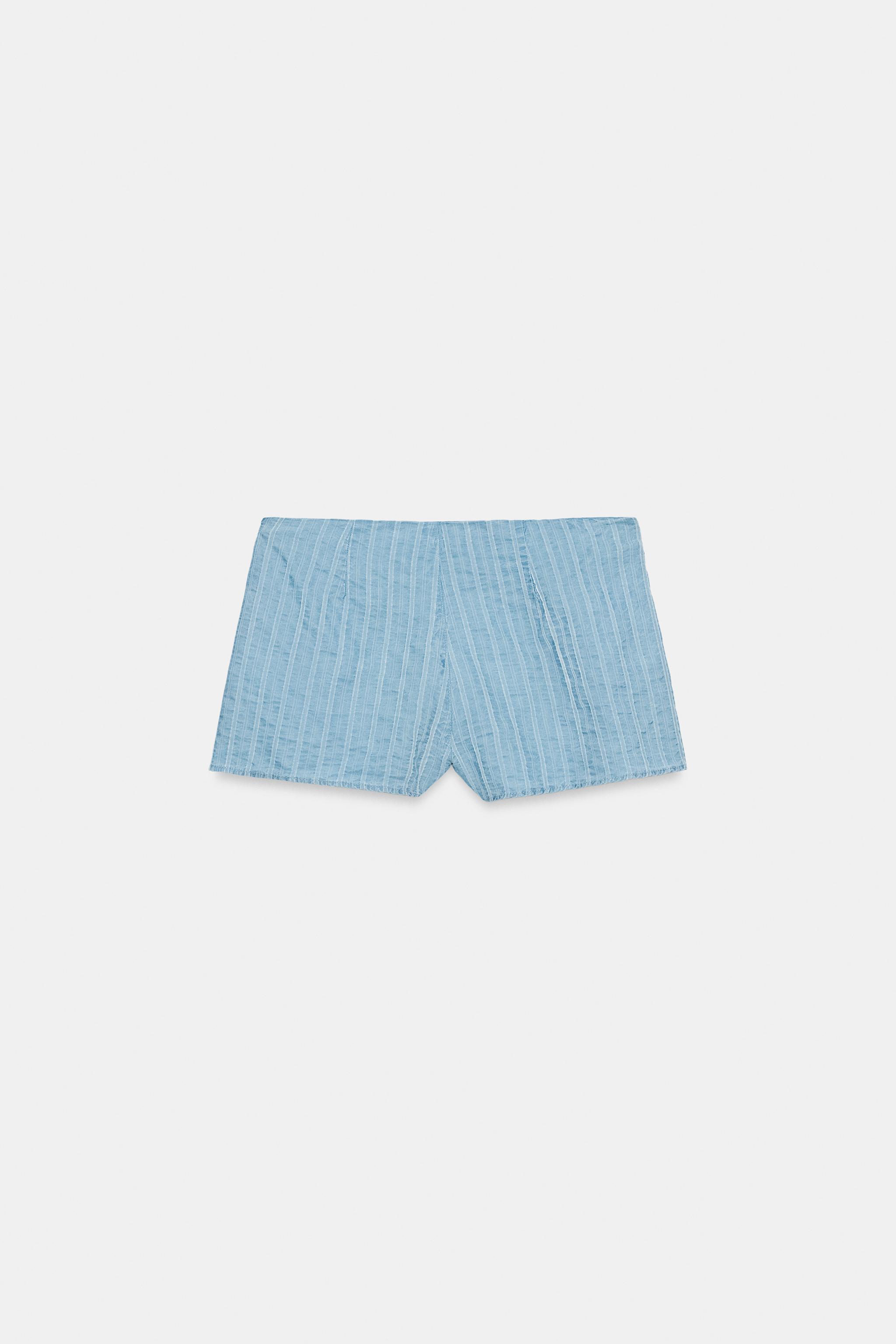 MINI STRIPED SHORTS — Light blue