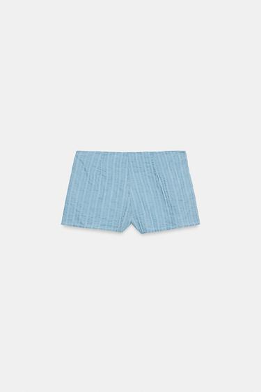 SHORT MINI À RAYURES - Bleu clair de Zara - Image 8