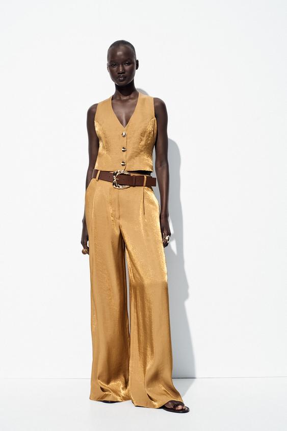 GOLD BUTTON SATIN EFFECT TOP