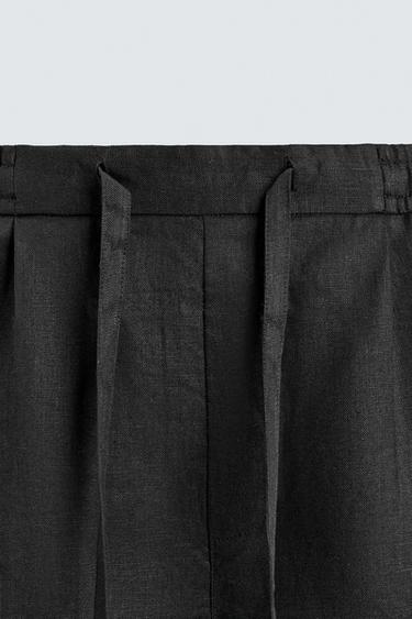 RELAXED FIT 100% LINEN BERMUDA SHORTS - Black by Zara
