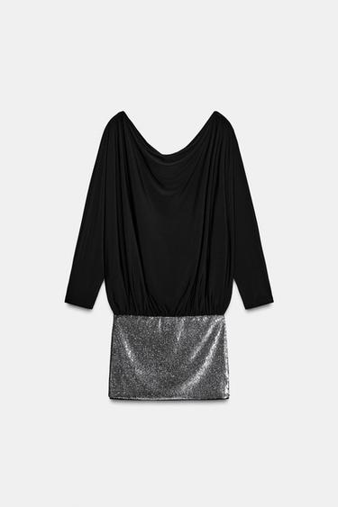 SHORT DRESS WITH CONTRAST SEQUINS - Black by Zara