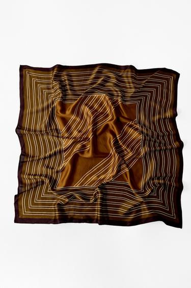 STRIPED PRINTED SCARF - Mustard by Zara