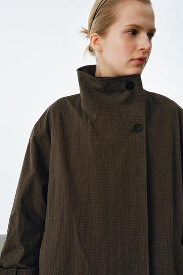 ZW COLLECTION OVERSIZE CHECK TRENCH COAT - Chocolate by Zara