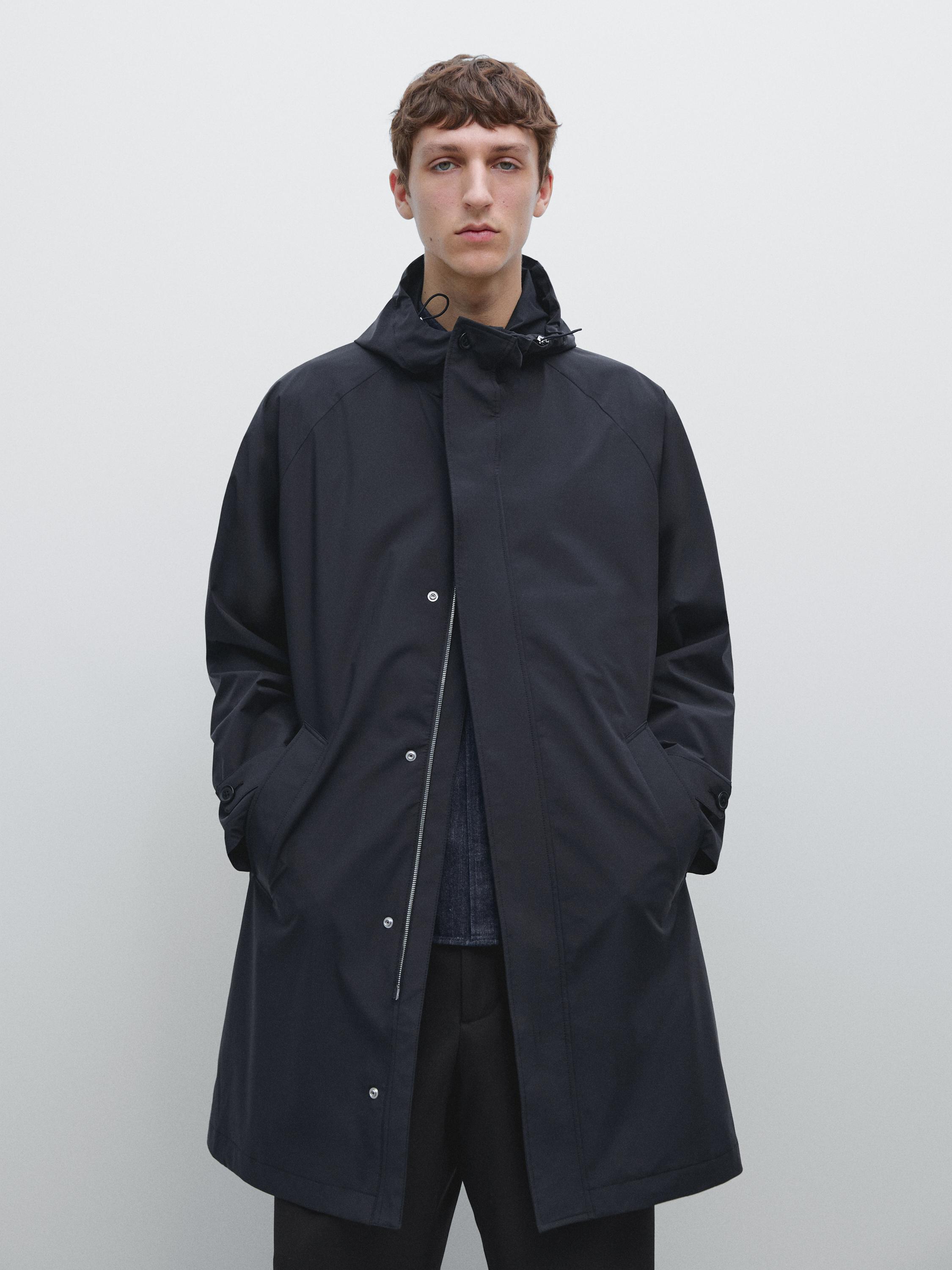 Long hooded parka — Navy blue