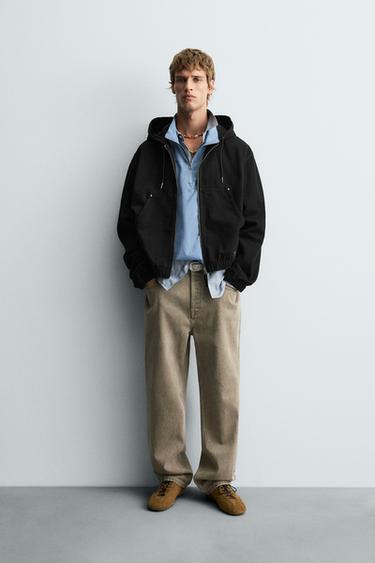 BLUSÃO LAVADO COM CAPUZ - Preto da Zara