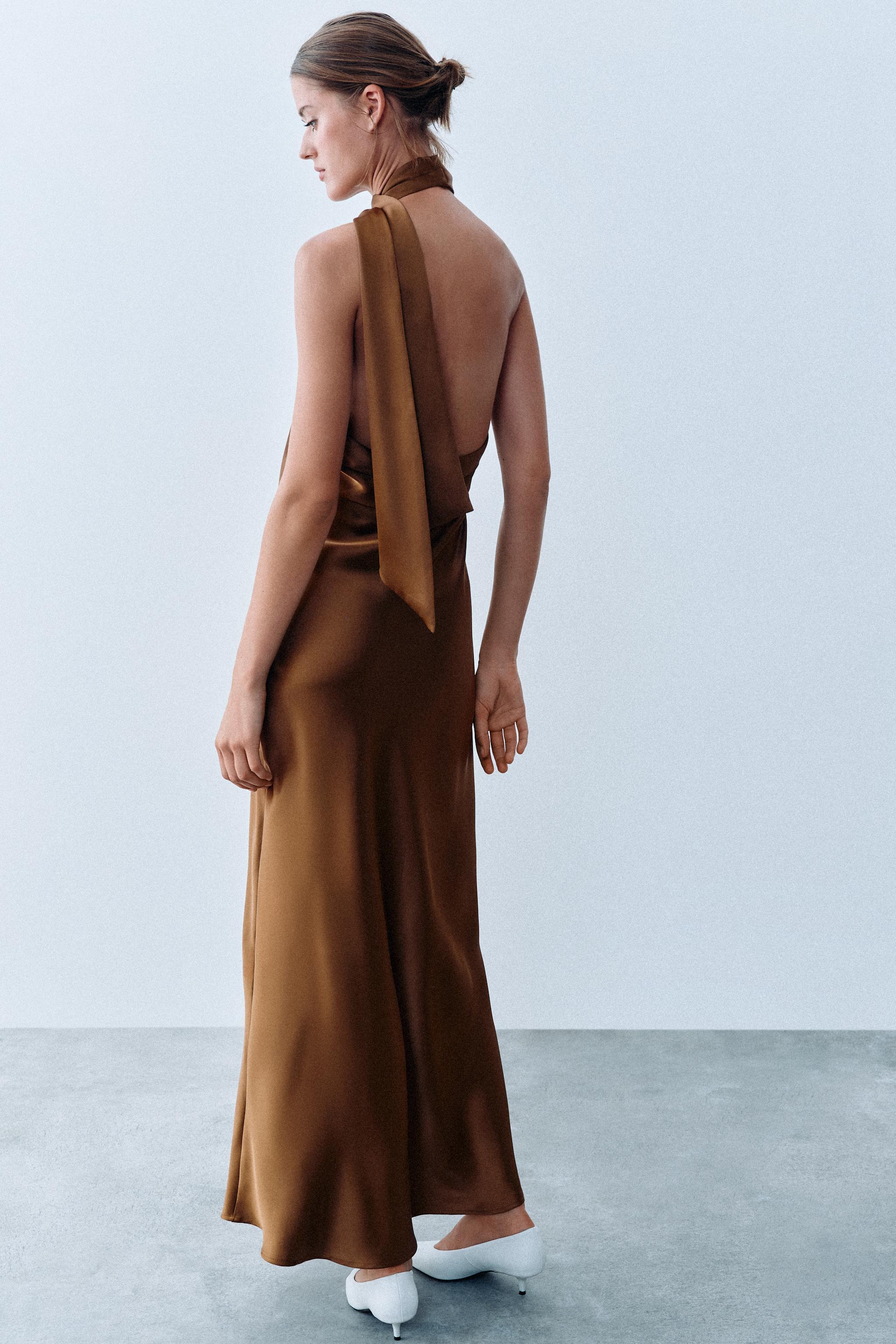 SATIN HALTER MIDI DRESS