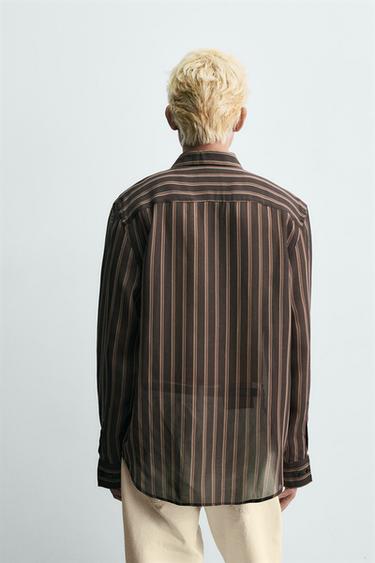 STRIPED FLOWING SHIRT - Brown by Zara - Image 2