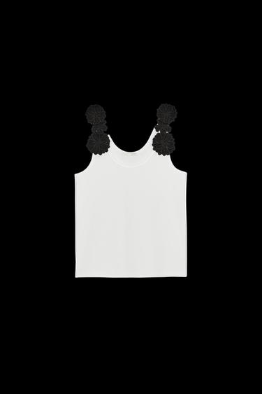 OBERTEIL MIT BLUMENAPPLIKATION - Weiß / Schwarz von Zara - Bild 0
