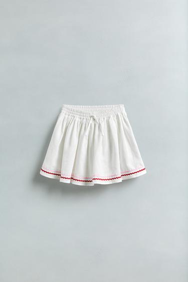 SCALLOPED LINEN BERMUDA SKORT - Light ecru by Zara