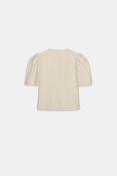 PUFF SLEEVE SHORT SLEEVE BLAZER - Light beige by Zara - Image 8