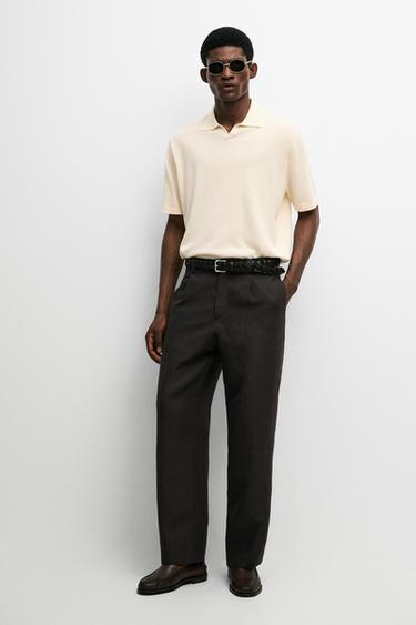 Zara 100% cotton V-neck knit polo - Ecru - Image 0