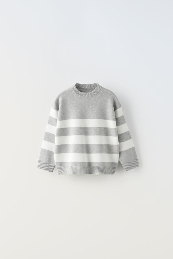 Striped Knit Sweater Grey Marl Zara New Zealand