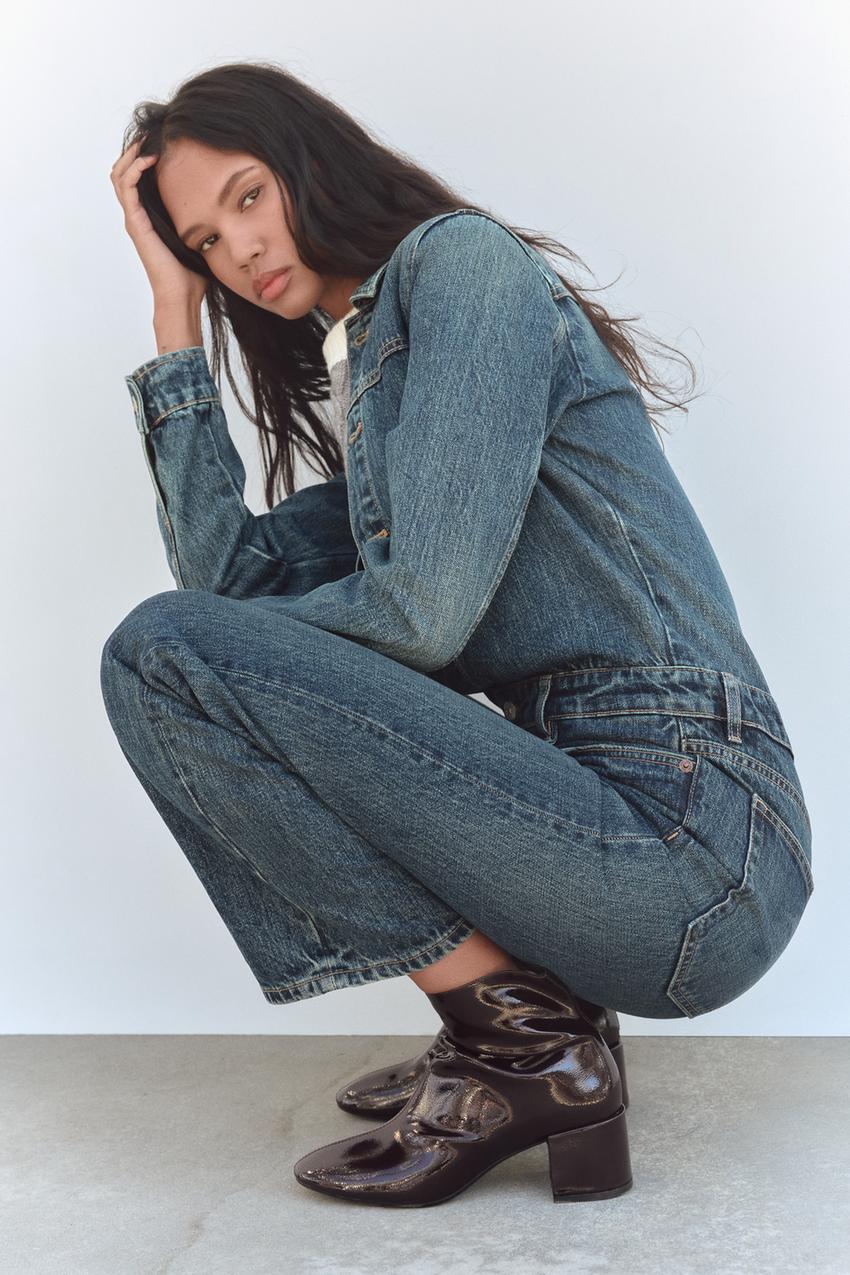 エナメル加工 ラウンドトゥ ショートブーツ - ボルドー | ZARA Japan 