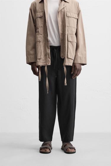 PANTALON 100 % LIN - Noir de Zara