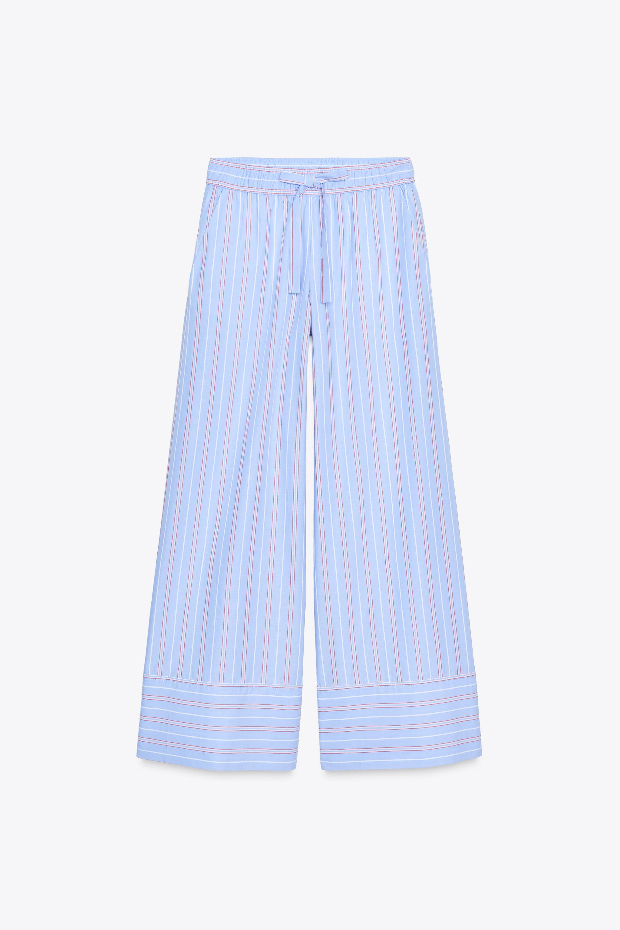 STRIPED POPLIN PANTS - Blue / White | ZARA United States