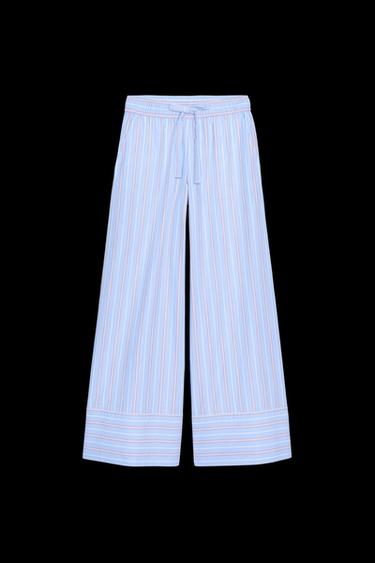 Zara STRIPED POPLIN PANTS - Blue / White - Image 0