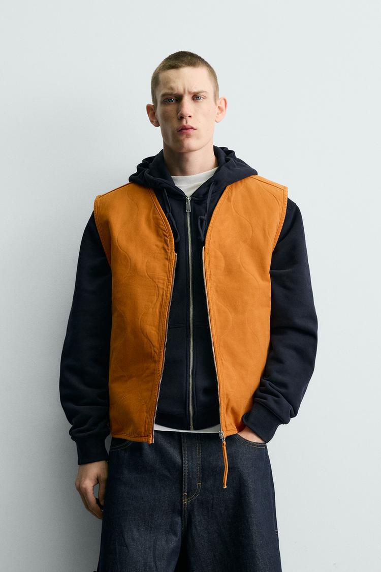 ZARA WASHED TOPSTITCHED WAISTCOAT