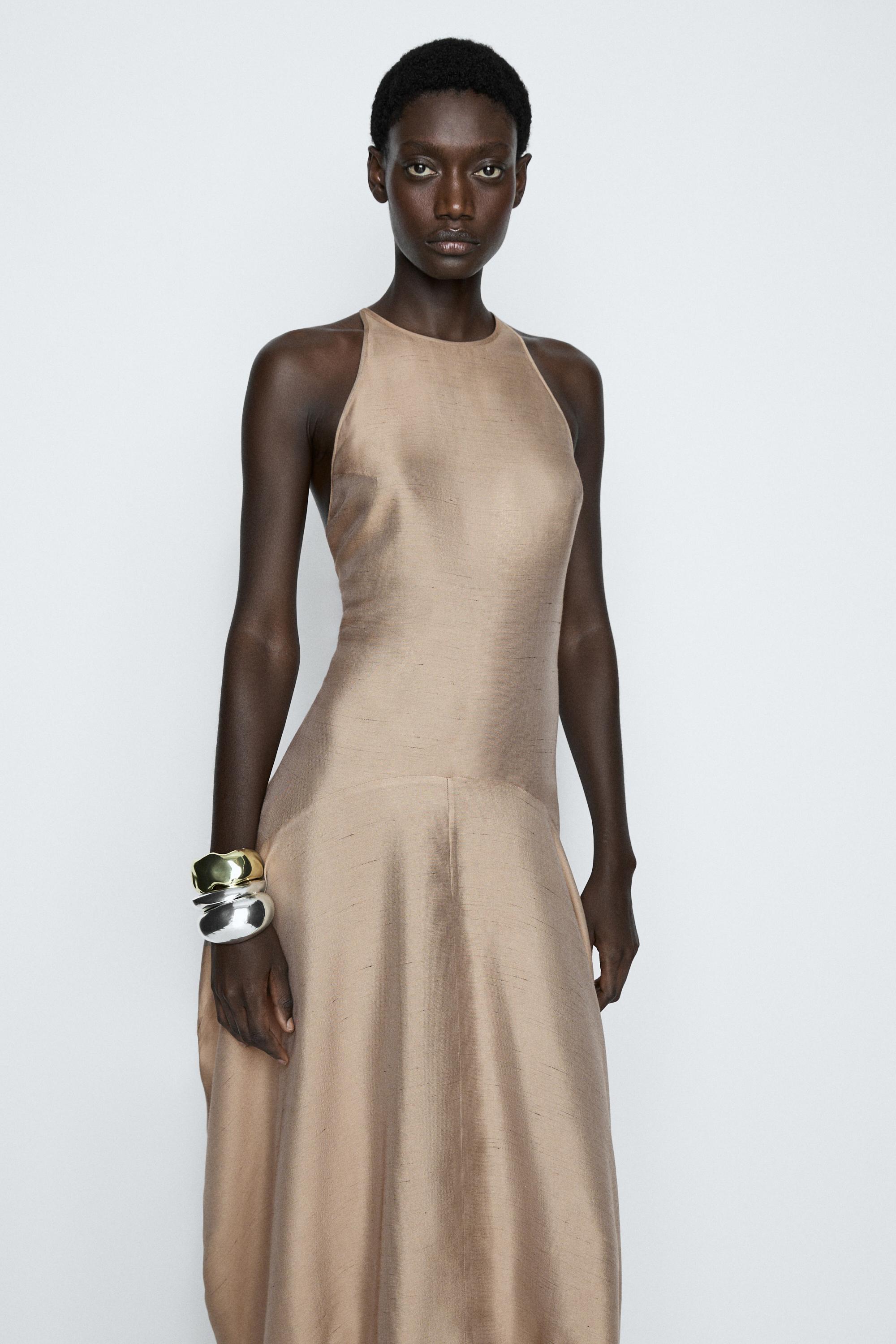 Satin halter flowing dress - STUDIO