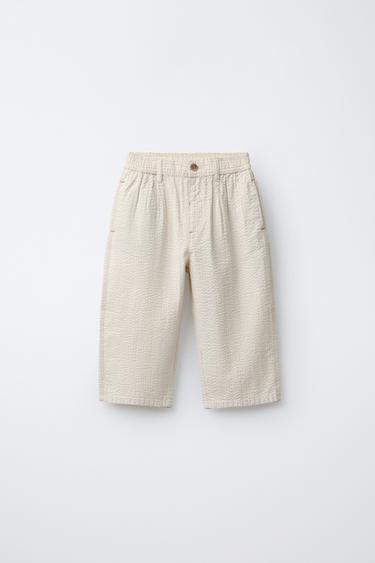 EMBROIDERED BIRD SEERSUCKER TROUSERS - Ecru by Zara