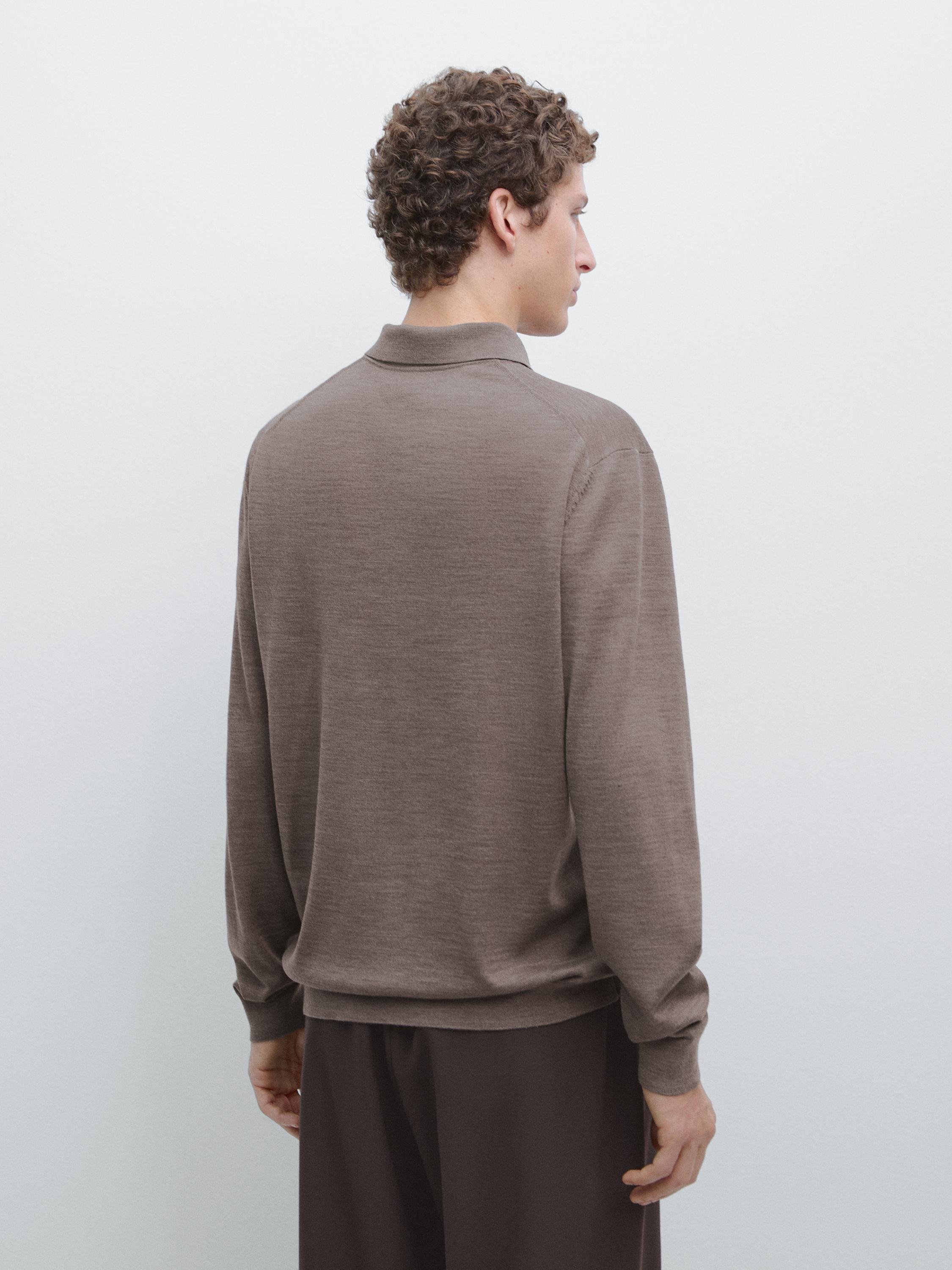 100% wool knit sweater with polo collar