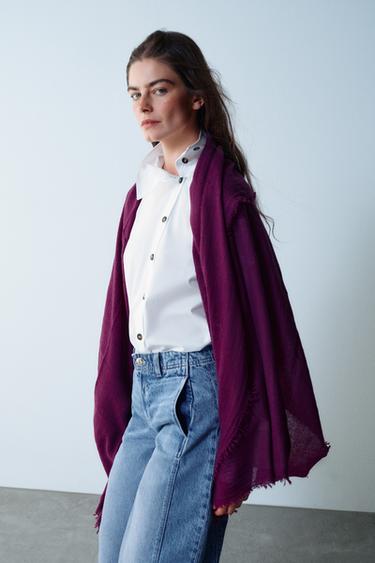 WOOL-BLEND RUSTIC PLAIN SCARF — Purple 1