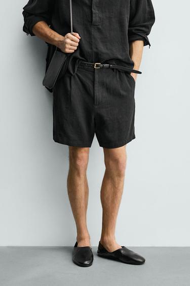 BERMUDA RELAX FIT 100% LINO - Negro de Zara