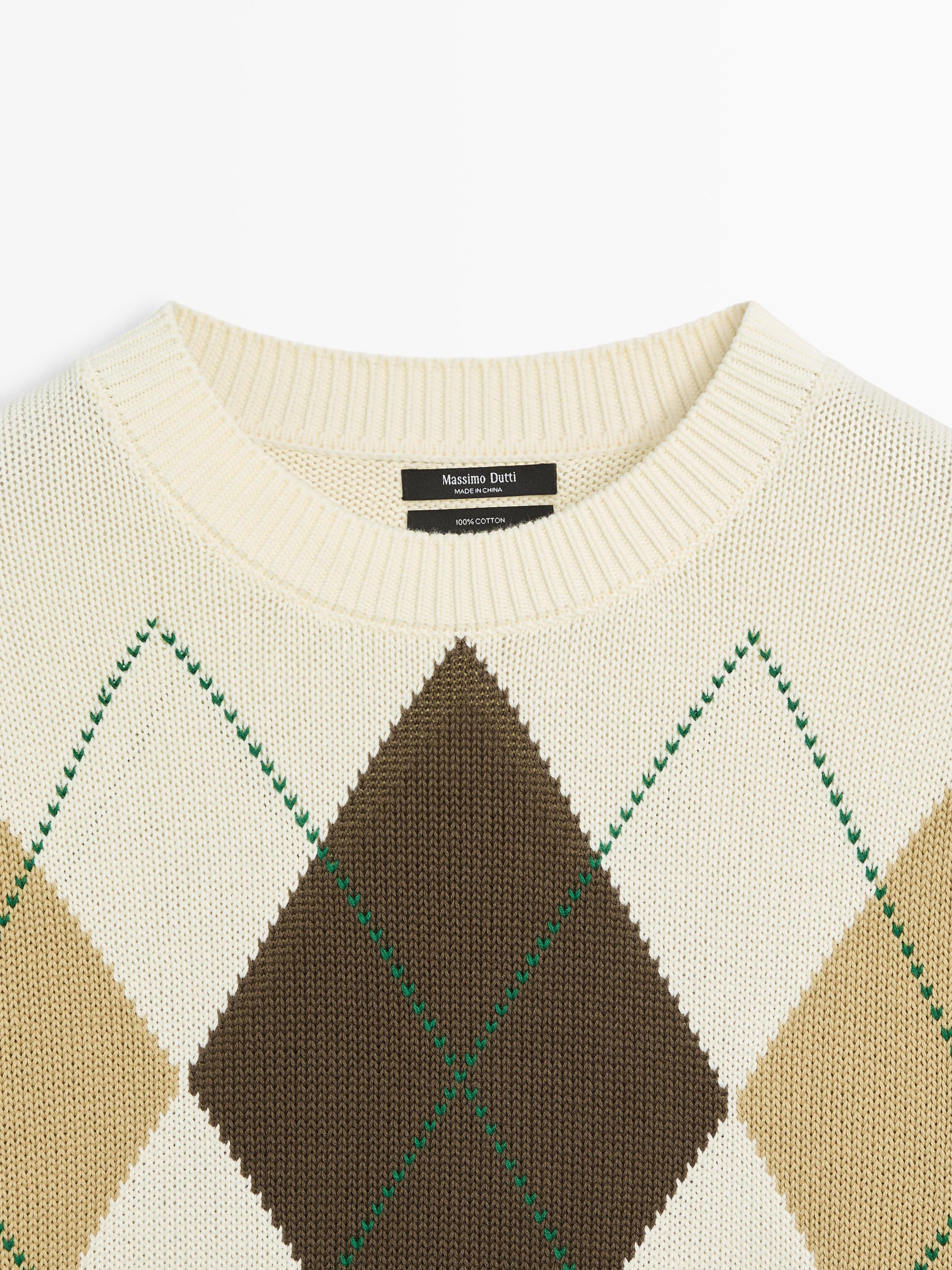 100% cotton knit sweater with Argyle detail