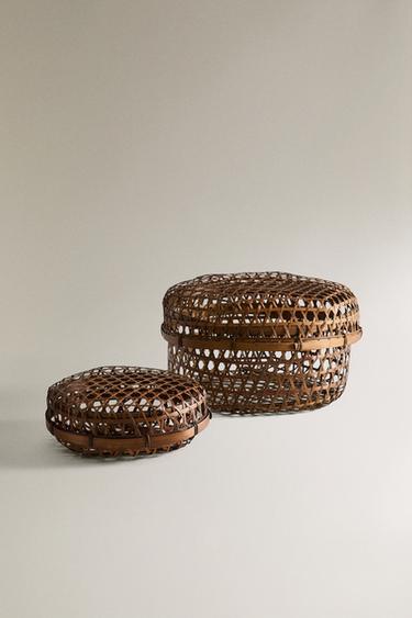 BAMBOO BASKET WITH LID - Light beige by Zara - Image 0