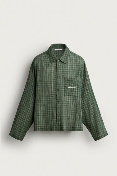 COMBINED EMBROIDERED CHECK SHIRT - Green by Zara