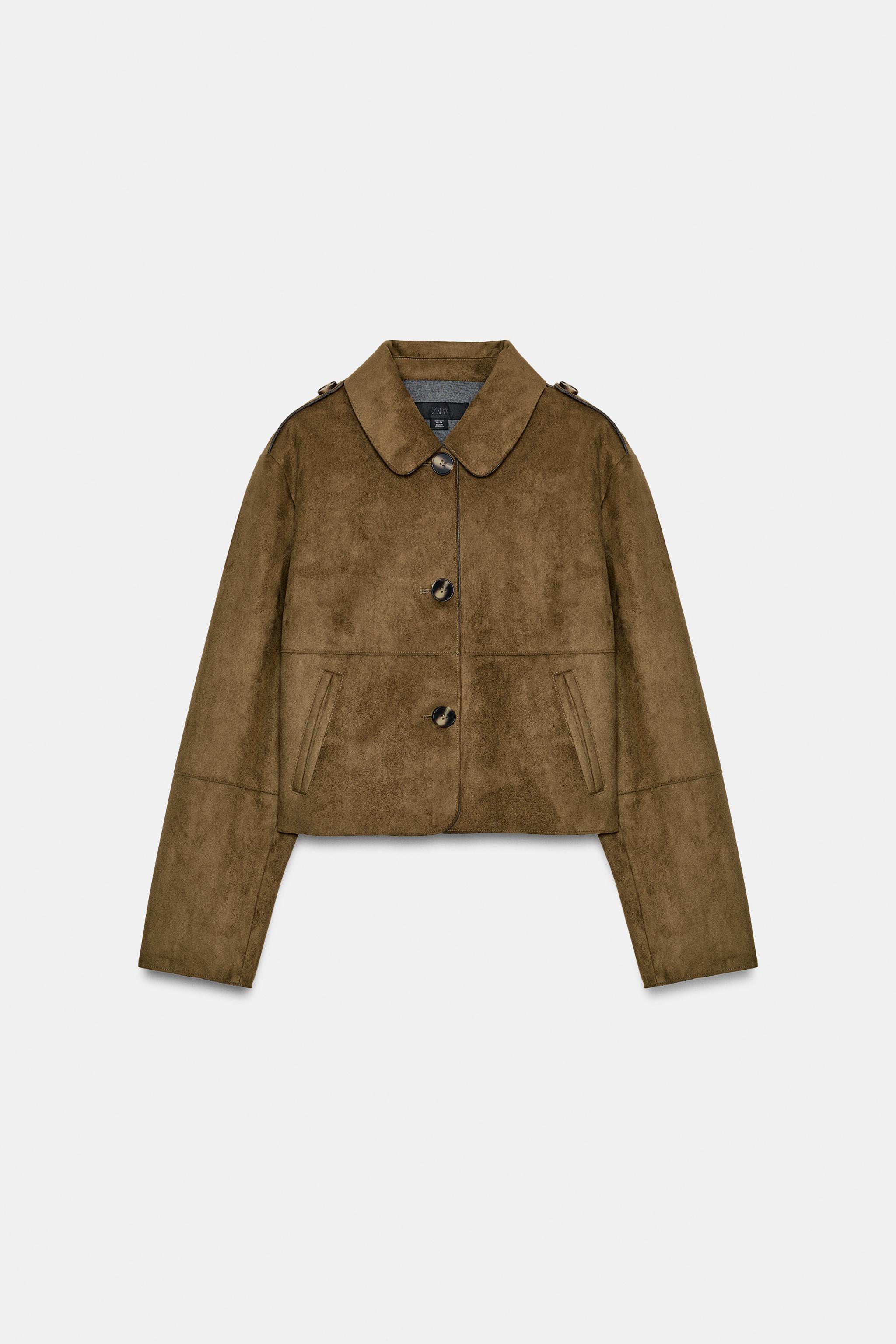 フェイクスエードショートジャケット - ダークカーキ | ZARA Japan / 日本