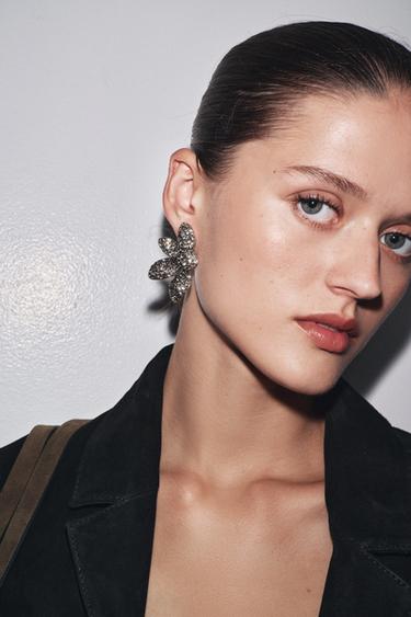 Zara JEWEL FAN FLOWER EARRINGS - Anthracite grey