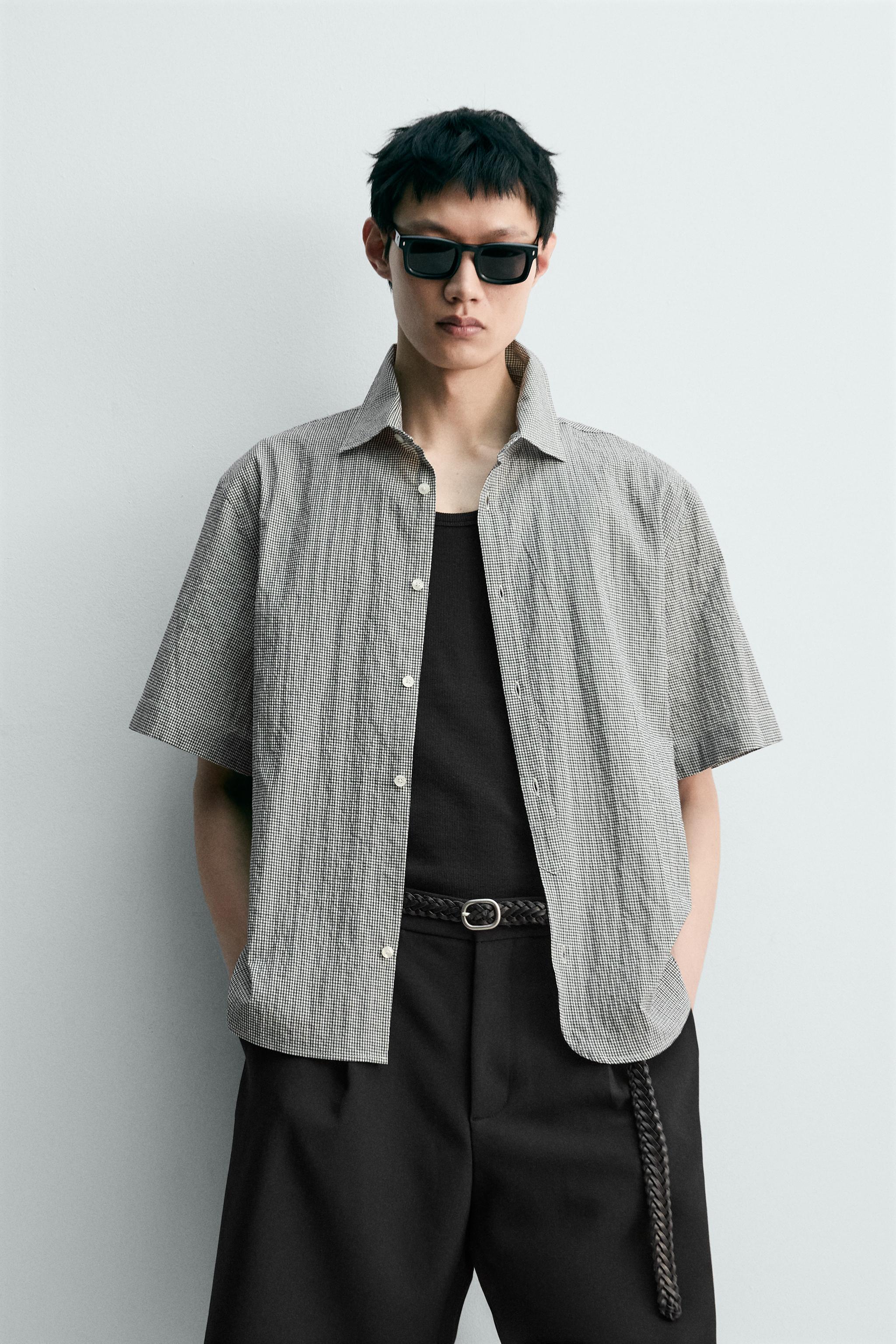 レギュラーフィットチェック柄シャツ - ホワイト/ブラック | ZARA
