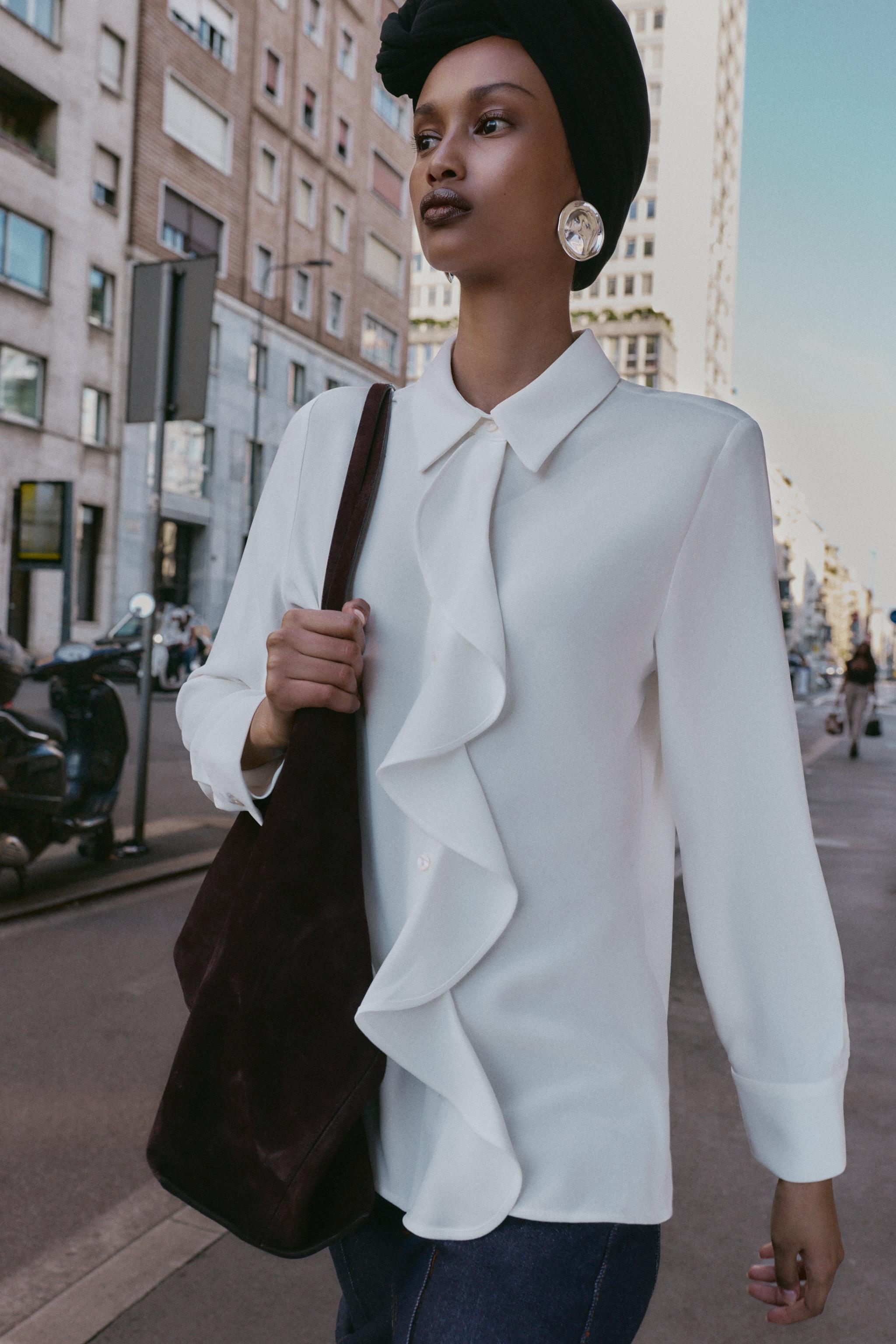 RUFFLED CREPE SHIRT - Oyster-white | ZARA United States