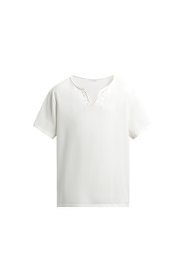 イレギュラーヘンリーネックTシャツエクリュZaraのイレギュラーヘンリーネックTシャツ - エクリュ 