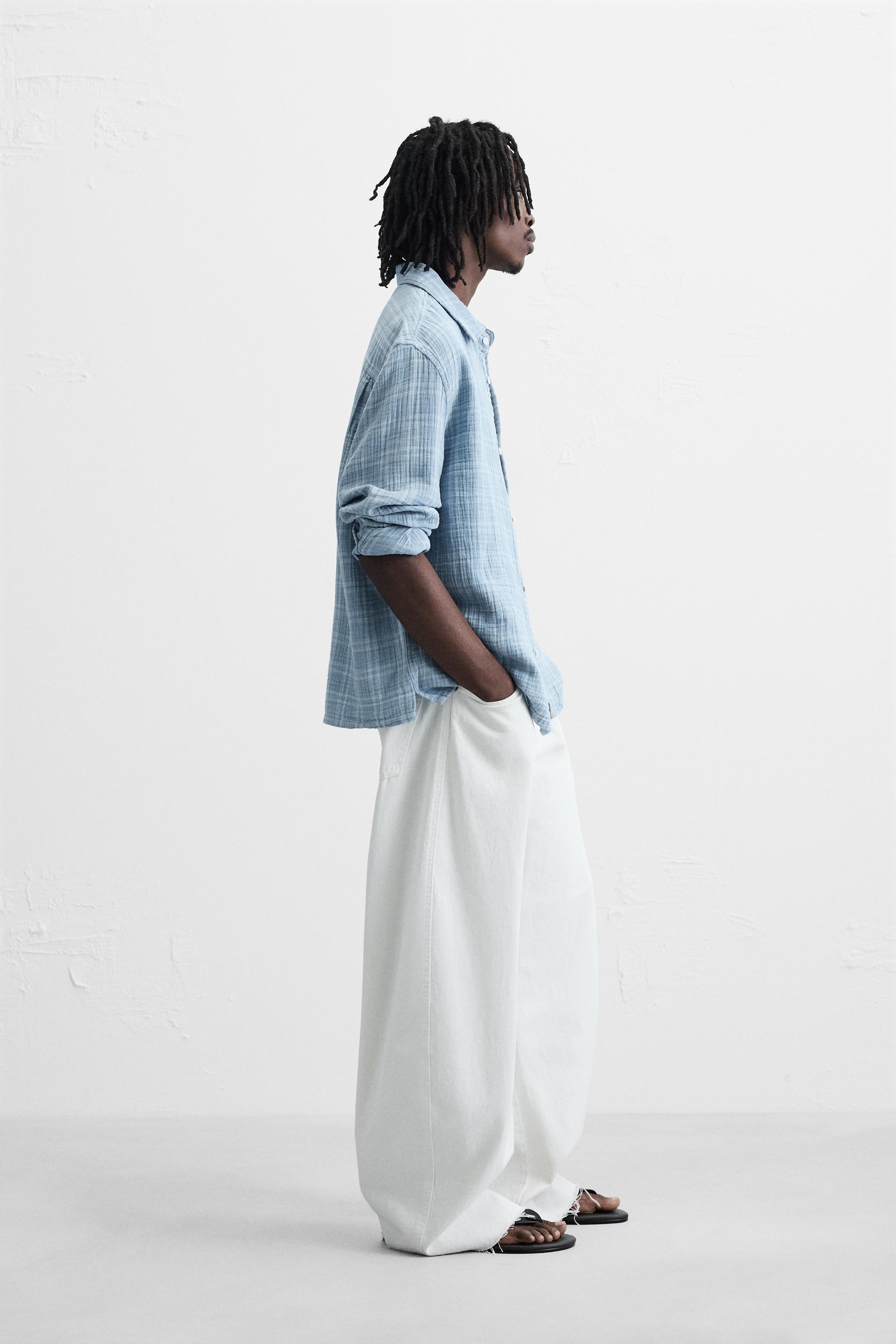 WRINKLED EFFECT PLAID SHIRT - Light blue | ZARA Canada
