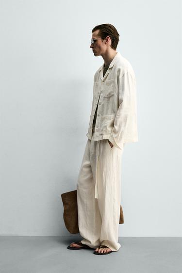 CHEMISE RELAXED FIT 100% LIN POCHES PLIS - Blanc cassé de Zara - Image 3