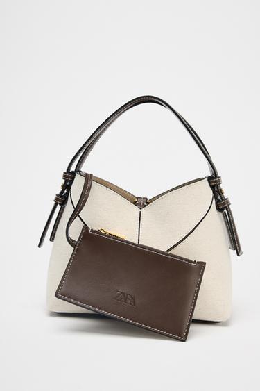 CONTRAST CANVAS MINI TOTE BAG - Ecru by Zara - Image 3