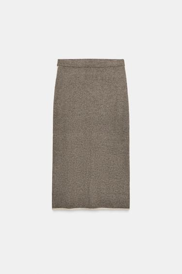CONTRAST PIPING KNIT MIDI SKIRT - Taupe grey by Zara