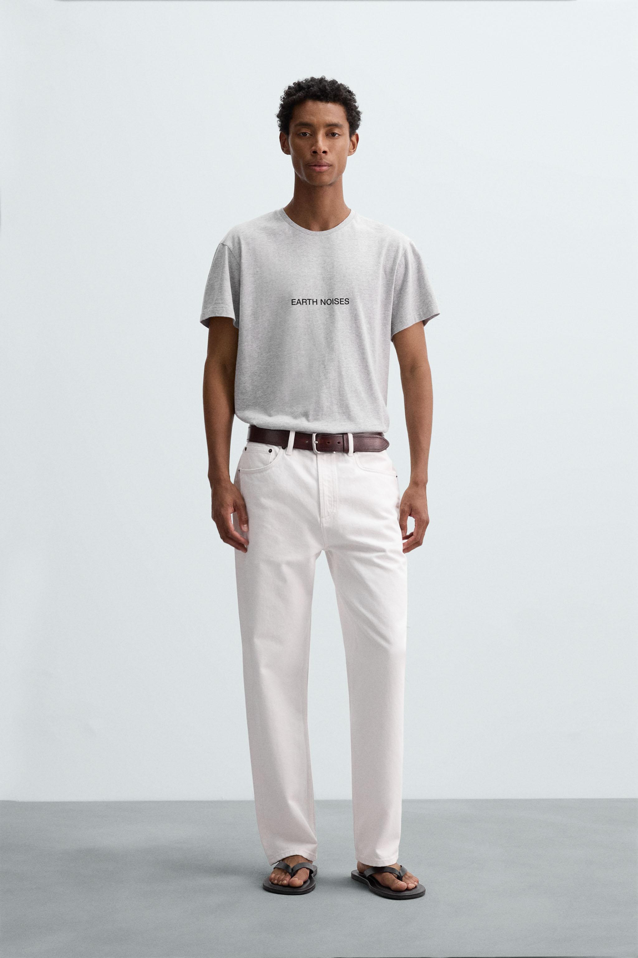スリムフィットテキストTシャツ - グレーマール | ZARA Japan / 日本