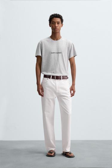 SLIM FIT SLOGAN T-SHIRT - Grey marl by Zara